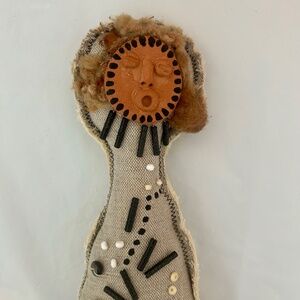 Vintage Cloth Spirit Doll * Clay Face * Embellished Button Beaded Body * 14"